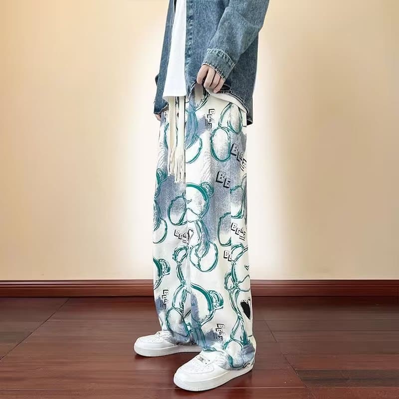 Men's Clothing Men's Casual Trousers Youth Popular Summer Contrast Color Trend Fashion Sports Trousers Literary Loose Trousers