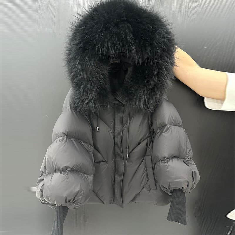 Women's Long Hooded Down Jacket With Fox Fur Trim, Thickened Warm Winter Coat, Loose Fit, Knit Cuffs, Mid-Length, Multiple Colors