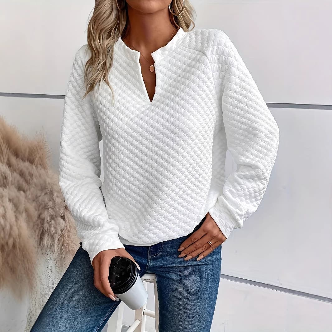 K New Women's Solid Color Deep V-neck Splice Long Sleeve Women's Casual Sweatshirt