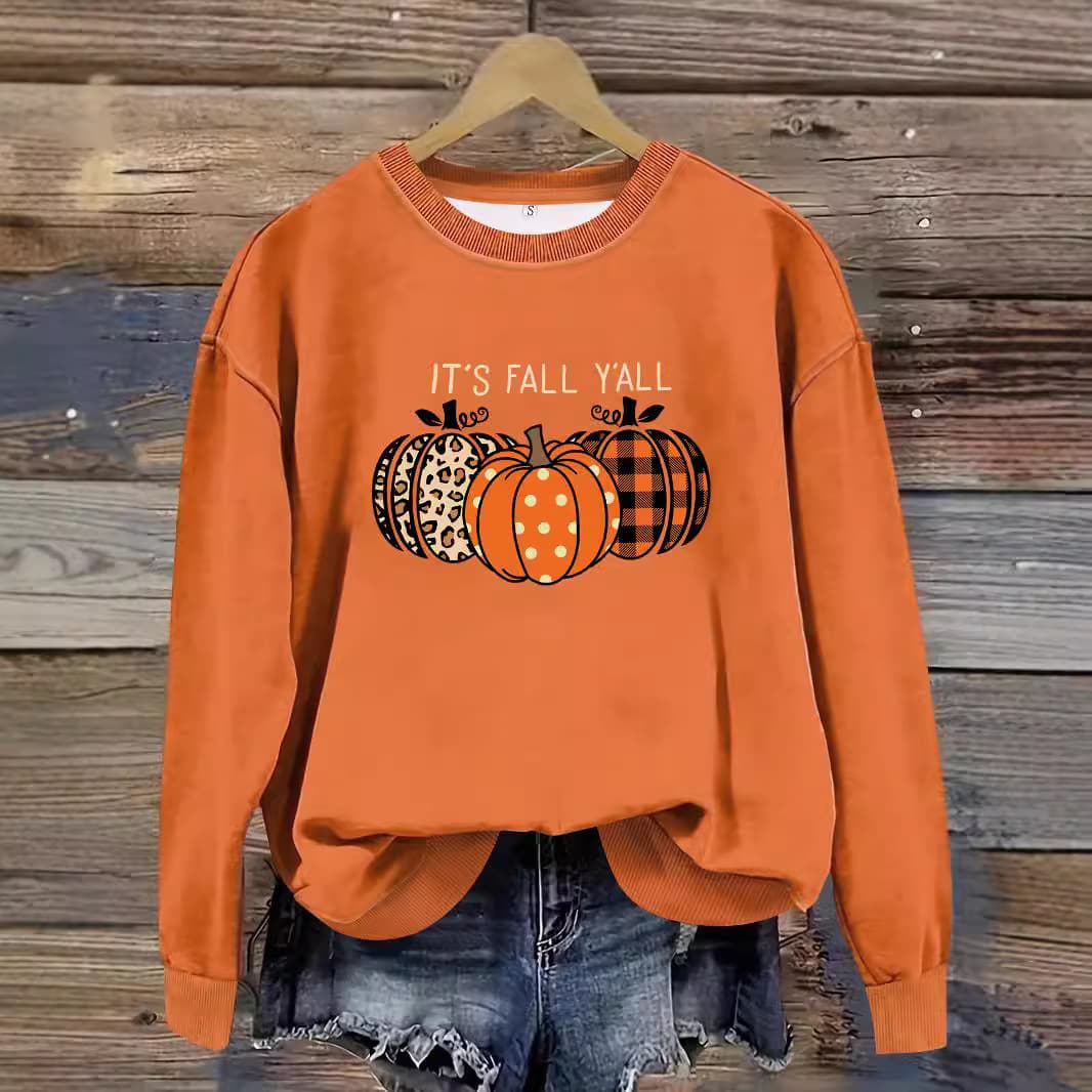 Women's clothing autumn and winter new round neck Halloween pumpkin sweater women's clothing casual loose top