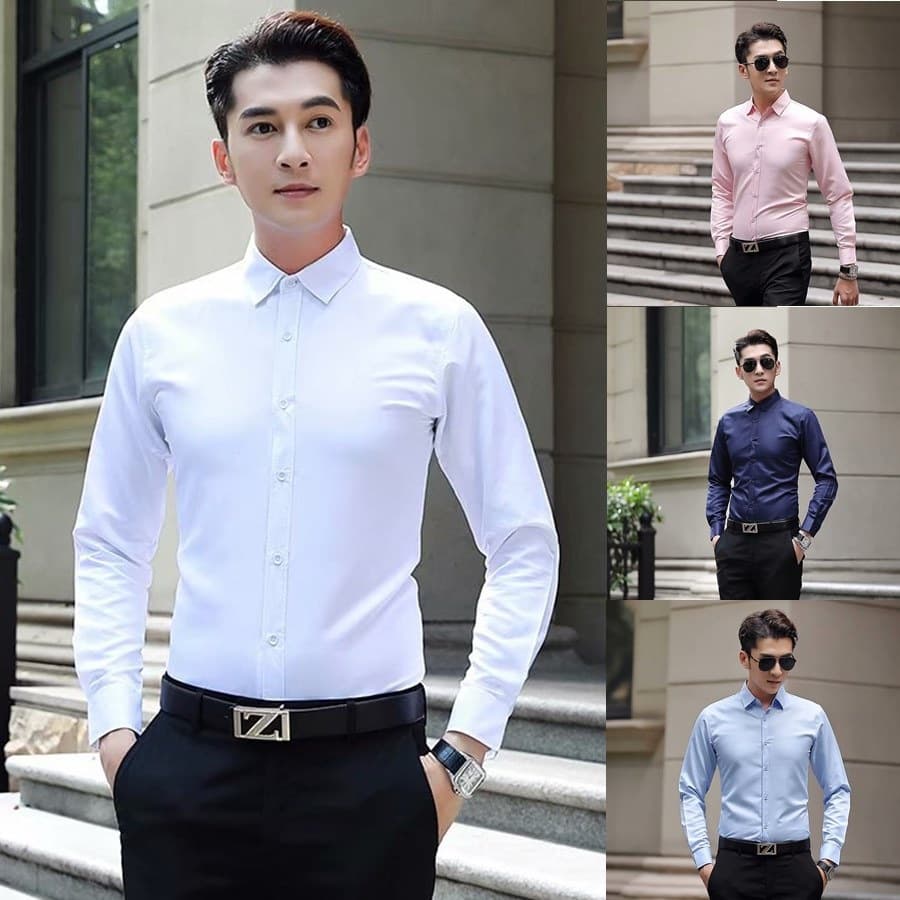 Men's Clothing Slim Men's White Shirt New Men's Long Sleeved Shirt Solid Color No Iron Inch Shirt One Piece Drop Shipping