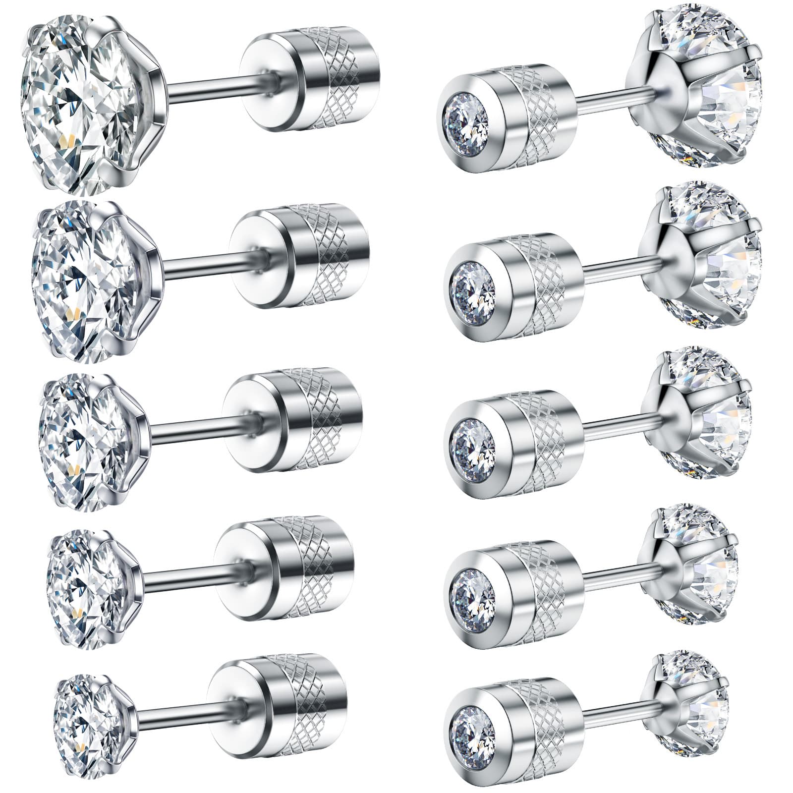 Stainless Steel Zircon Earrings – 4-Claw Studs With Diamond Accents, Fashionable Small Jewelry