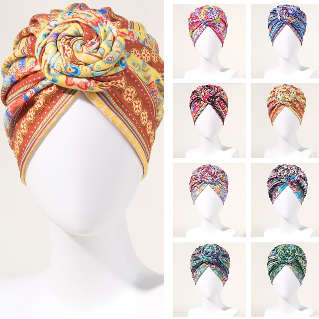 Popular Donut Turban Hat Ball Swirl Flower Hat Ethnic Style Turban Hat