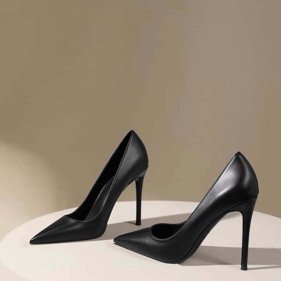 ​Elegant Black Pointed-Toe High Heels For Women - Ultra Slim Stiletto PU Leather Dress Shoes For Work & Evening​