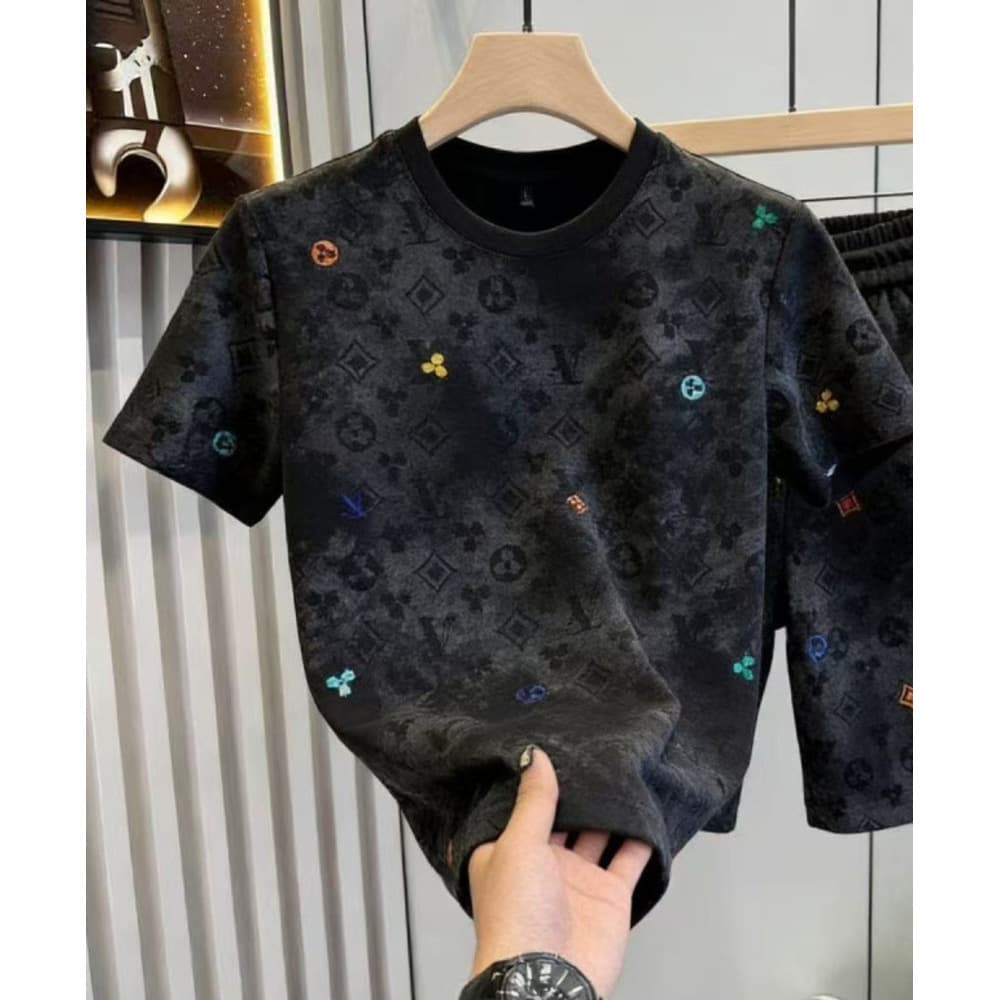 Ensemble de sport décontracté d'été léger et luxueux de style européen pour homme, short brodé haut de gamme tie-dye de marque tendance et