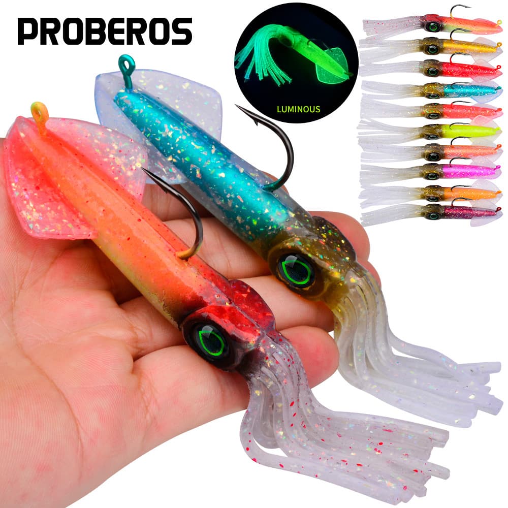 Squid Lure Bionic Luminous UV 13cm Built-in Lead Head Hook Soft Cuttlefish Octopus Bait