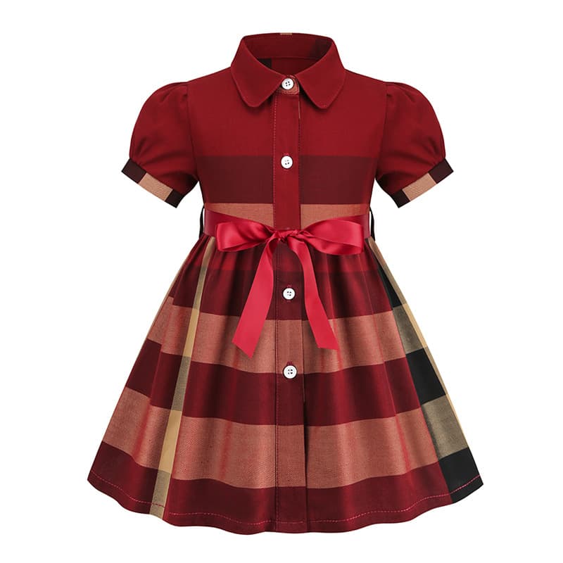 2024 summer new style children's skirt short-sleeved plaid skirt girls dress shirt skirt cross-border exclusive for dropshipping