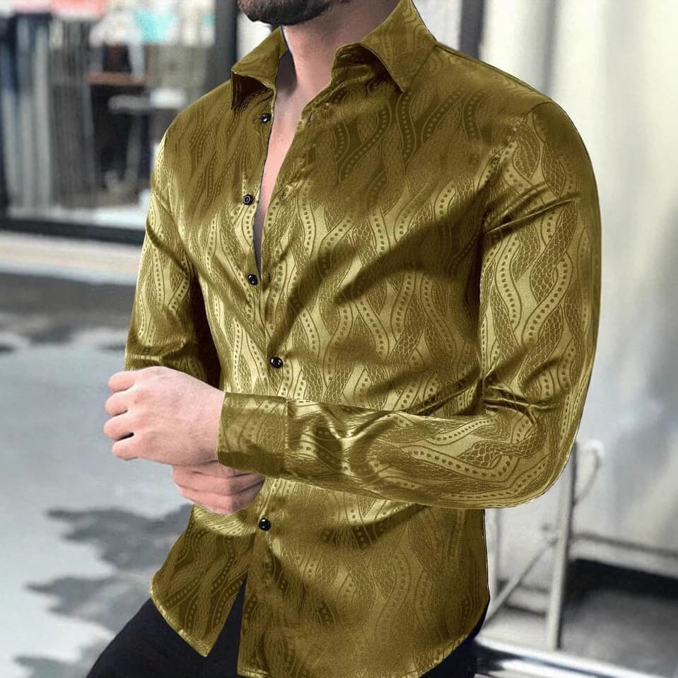 Men's Clothing Fashion Print Abstract Long Sleeved Thin Slightly Elastic Shirts