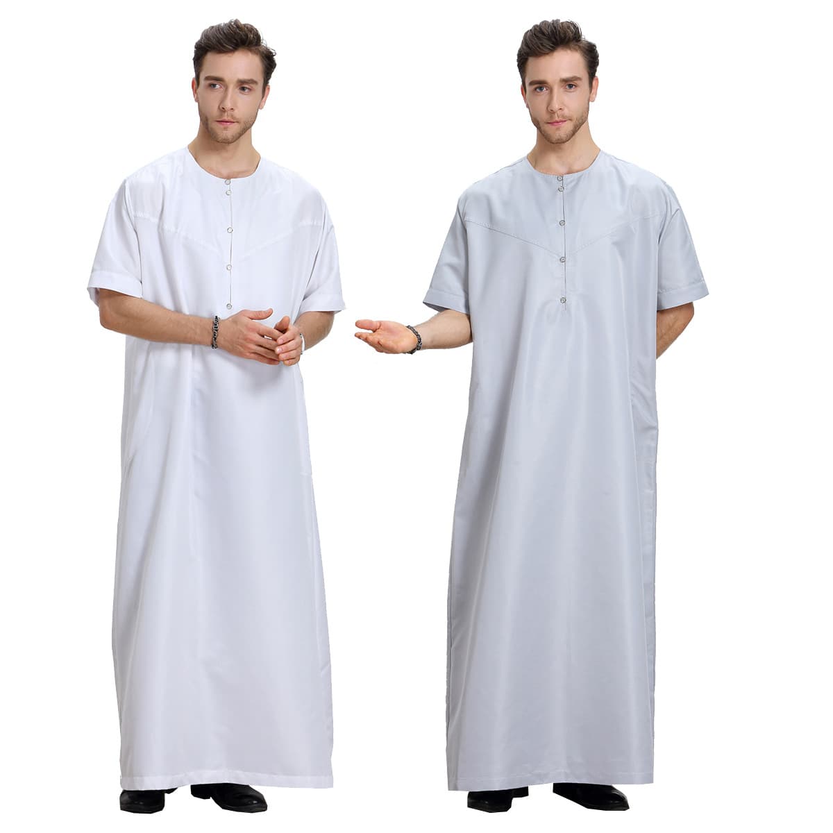 Man's Clothing Short Sleeve Solid Color Men's Robe Muslim Kaftan Simple