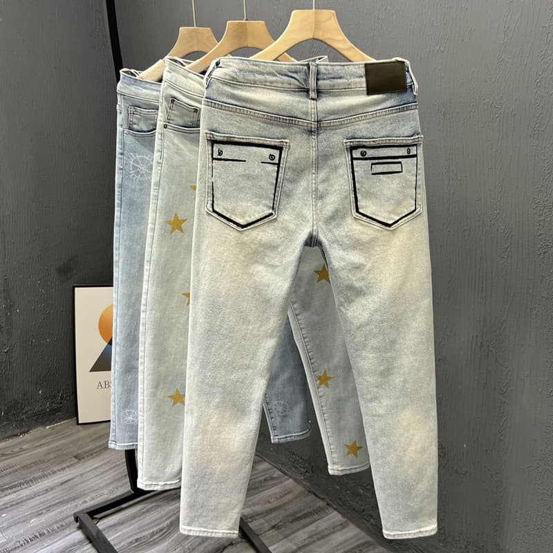 Men's Clothing Fashion brand pocket design nine point trousers ripped jeans men 2023 spring and summer American slim stretch skinny pants