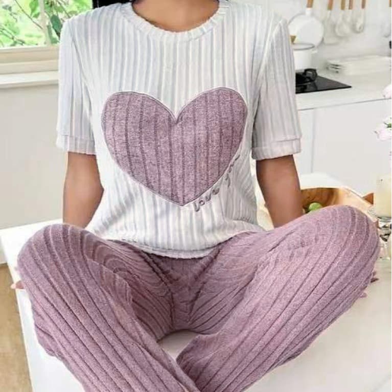 Women's Sleepwears Sweet Love Pajamas Women's Suit Autumn New Temperament Round Neck Short Sleeve Trousers Two Piece Comfortable Home Clothes Trend