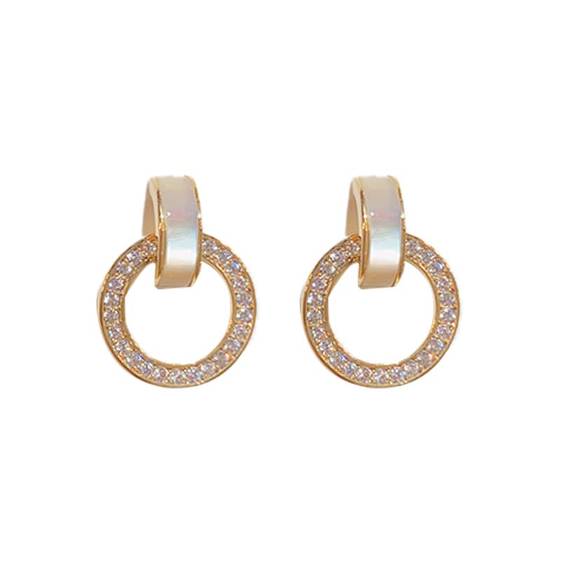 Temperament simple small geometric mother of pearl earrings female versatile earrings fashionable small earrings s925 silver needle earrings