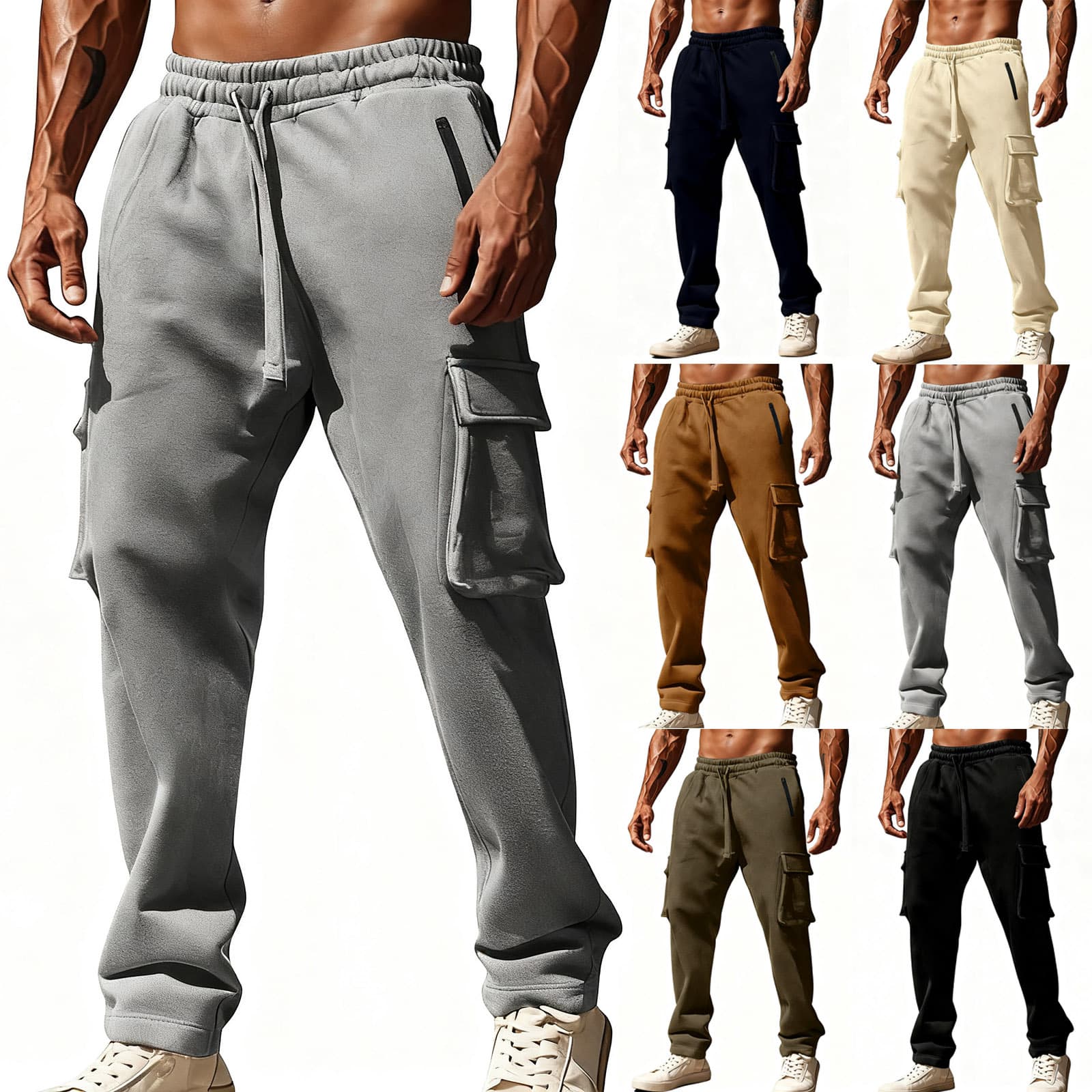 ​​Men's Utility Cargo Overalls - Multi-Pocket Straight-Leg Pants (Black/Navy/Khaki) - Workwear-Inspired Casual Trousers​​