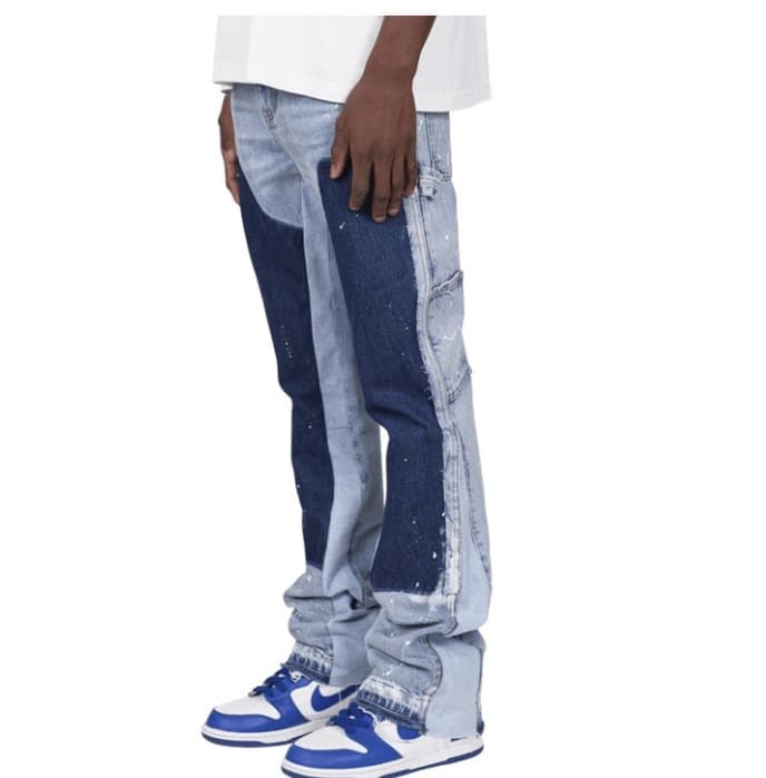 Vêtements pour hommes, mode, polyvalent, vêtements de travail en denim pour hommes, patch élastique, pantalon droit évasé en denim laminé
