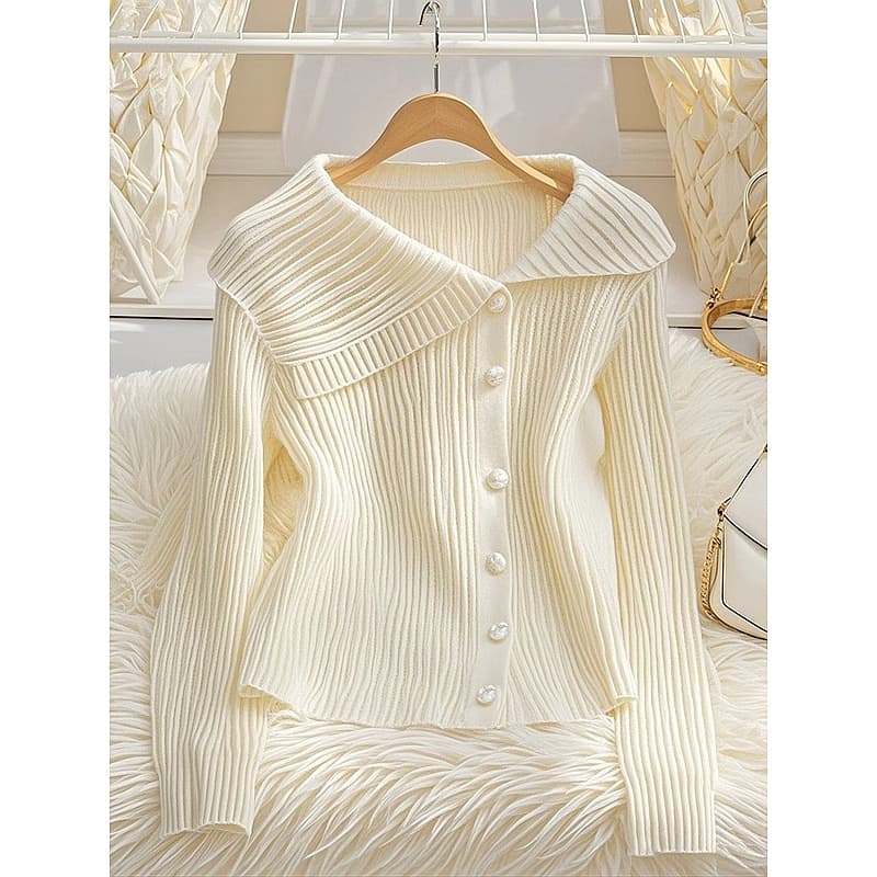 Women's Clothing Early autumn lazy style outfit yellow knitted cardigan super beautiful coat women's new spring and autumn outer sweater