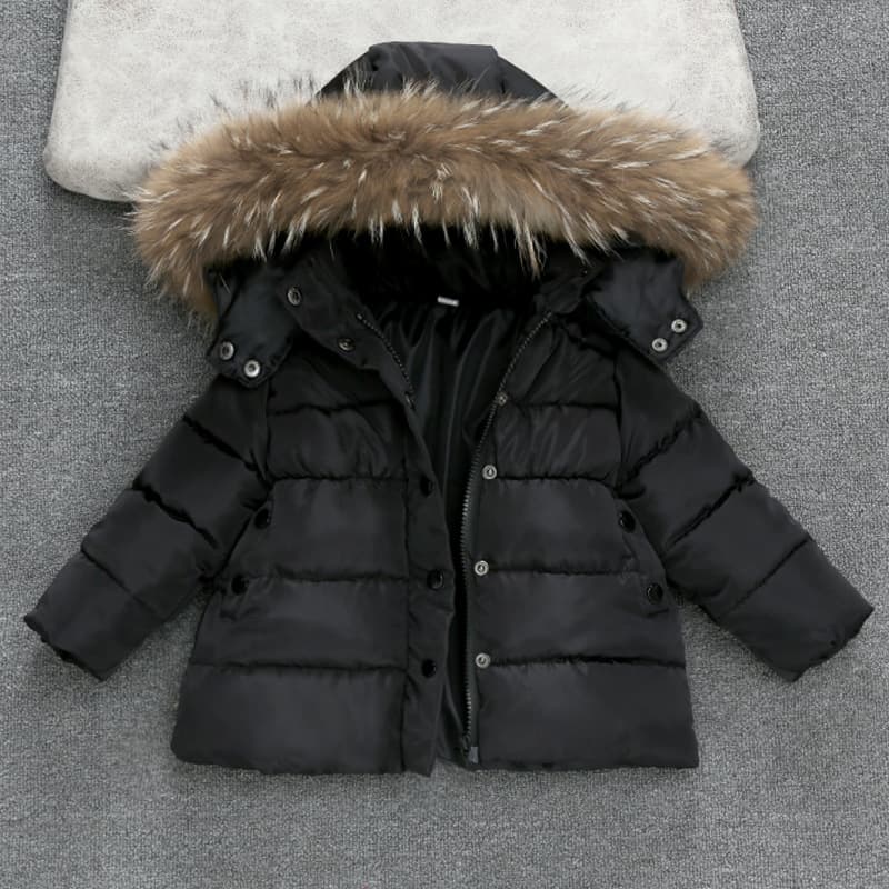 ​​"Kids' Winter Jacket – Thick Cotton Padded Coat With Fur Collar (80-140cm) – White/Red/Black"​​