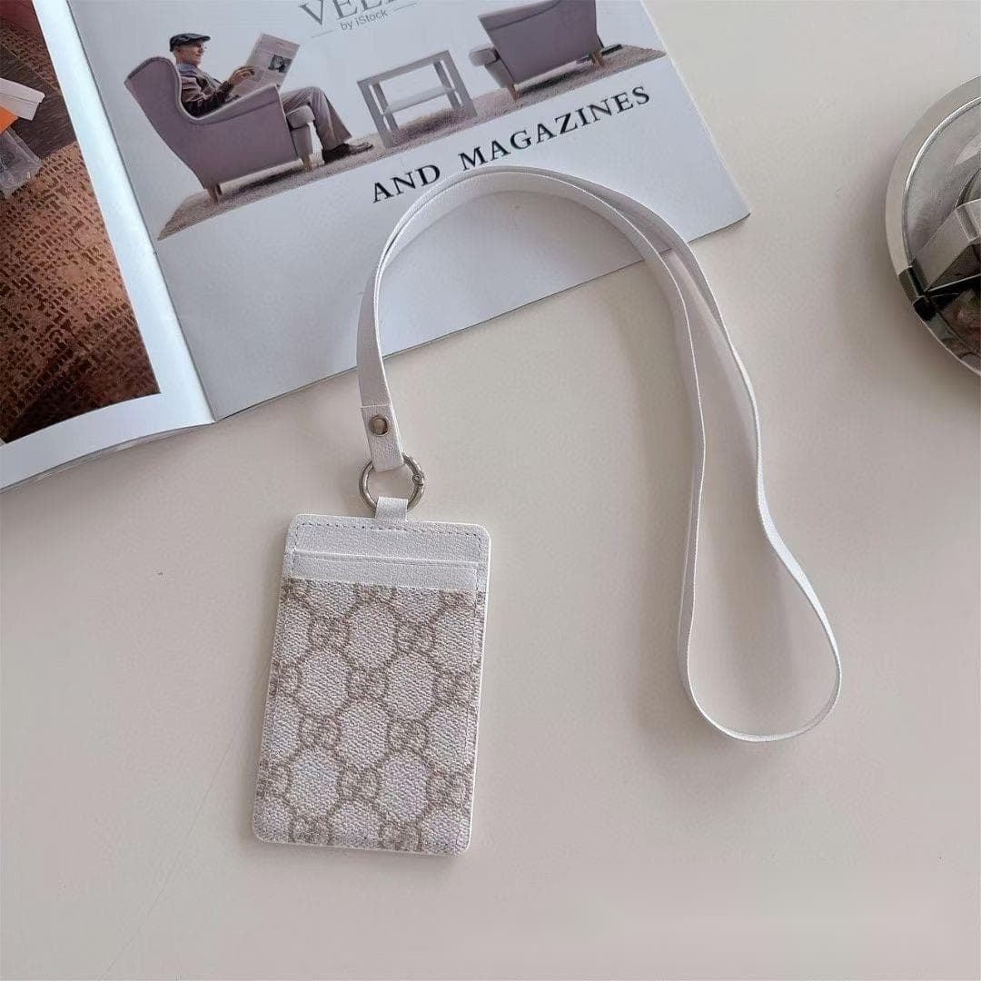 Porte-carte d'accès en cuir avec cordon en bandoulière unisexe