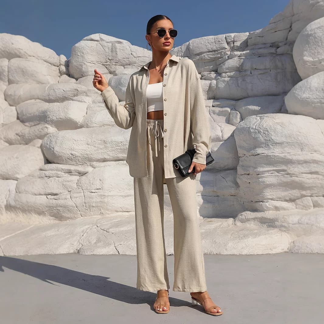 Women's Clothing Fashion Spring Style Temperament Plus Size Women's Long Sleeved Cardigan Two Piece Casual Solid Color Suit