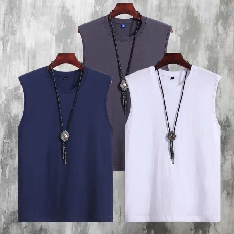 Men's Clothing Solid Color Pure Cotton Sleeveless T Shirt Trendy Sports Fitness Waistcoat Thin Style Boys Wear Basketball