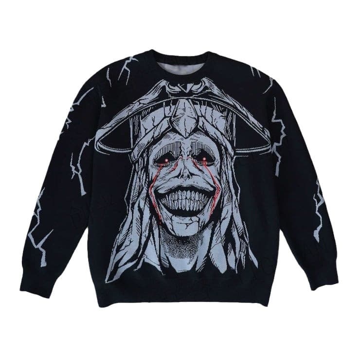 Men's Clothing Autumn And Winter New Pullover Personality Street Jacquard Trend Knitted Sweater Dark Style Anime Round Neck Sweater