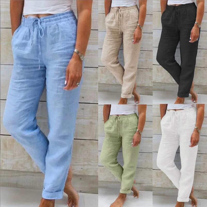Women's Clothing High Waist Elastic Waist Solid Color Cotton And Linen Casual Pants