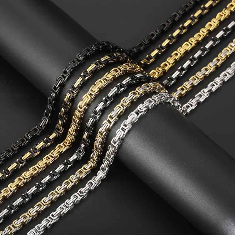 Hop Hip Multicolor Cuban Titanium Byzantine Square Buckle Link Emperor Chain Stainless Steel Necklace For Men