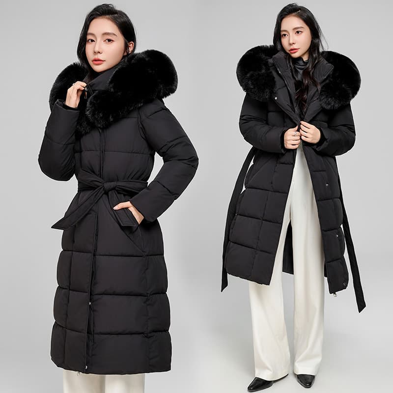 Luxury Detachable Faux Fur Hooded Parka – Knee-Length Quilted Puffer Coat (Khaki/Black/Cream/Coffee, M-XXL)​