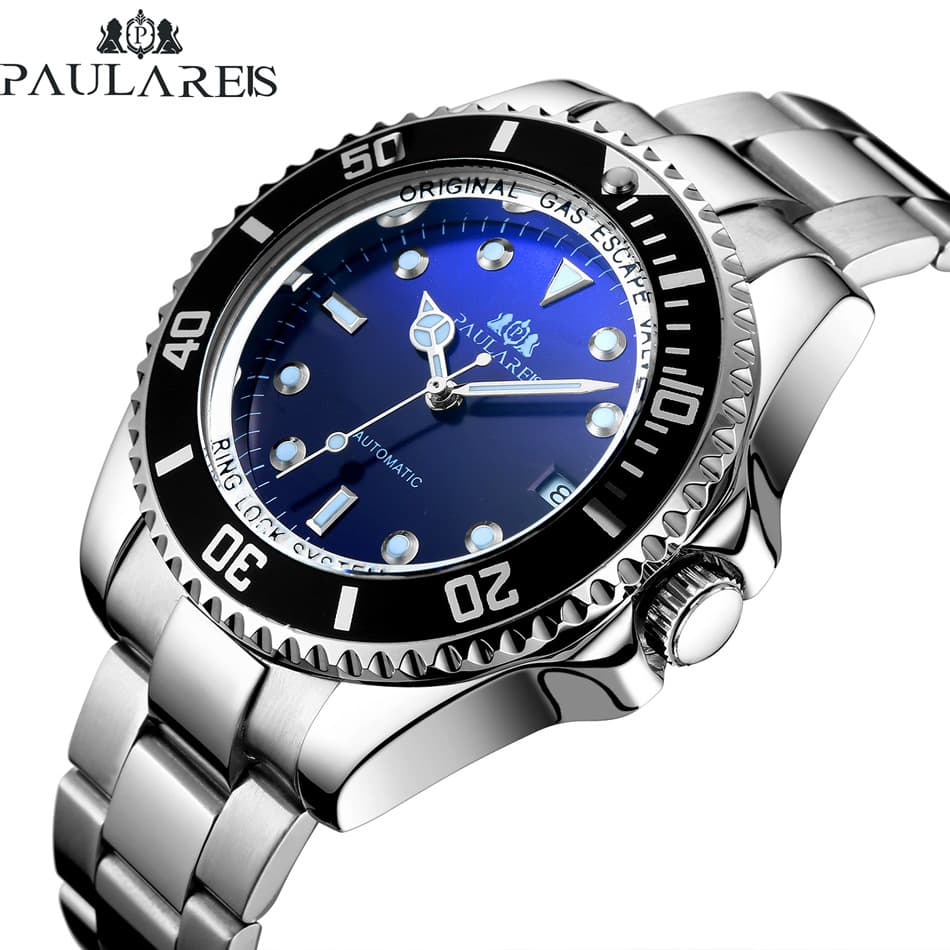 AUTOMATIC mechanical luminous solid steel belt Blue Red Green Face Men's WATCH AUTOMATIC WATCH