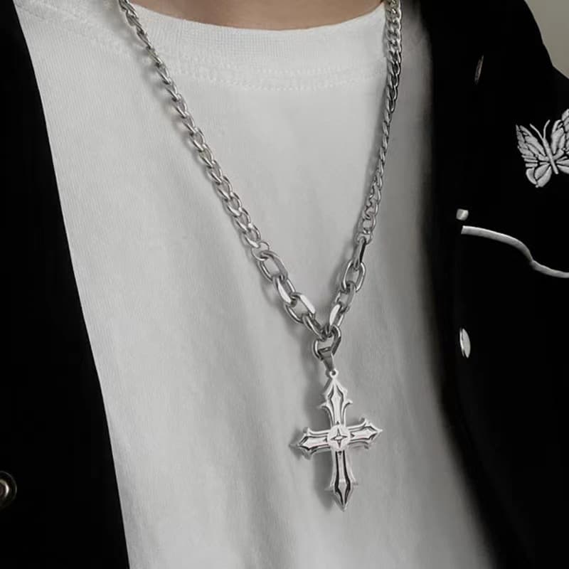 Cross Pendant Necklace For Men Trendy Men's Ins Hip Hop Cool Women's Sweater Chain Autumn Winter Accessories