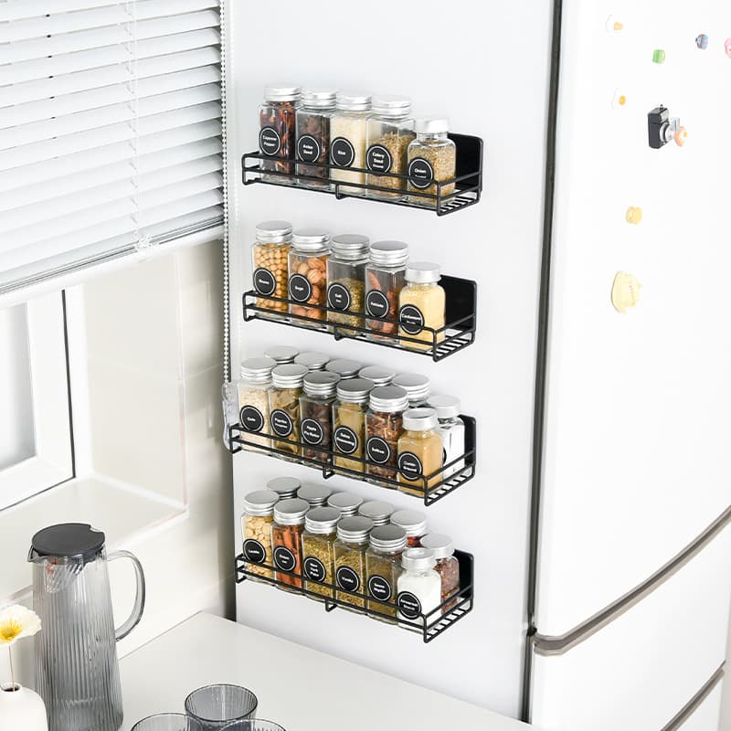 Kitchen Seasoning Rack Multi Purpose Metal Seasoning Bottle Storage Rack Punch Free Wall Mounted Spice Rack