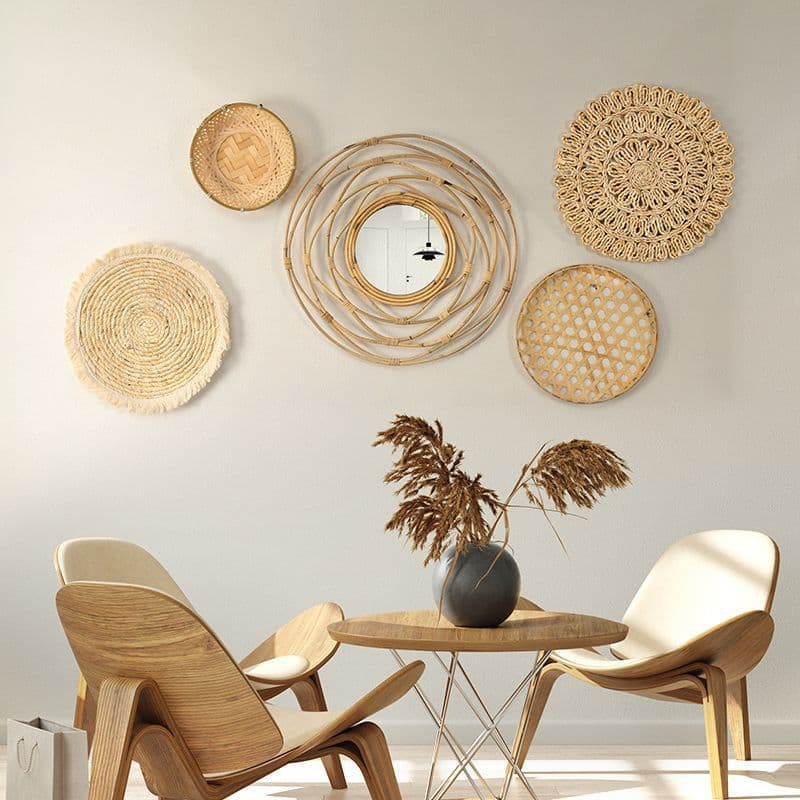 Nordic Handwoven Rattan Wall Decor - Round Boho Woven Wall Hanging For Living Room & Airbnb