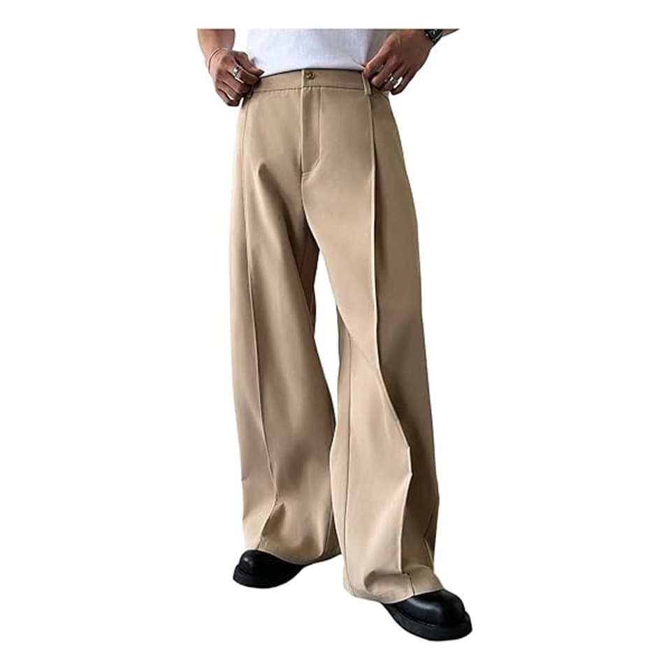 Men's Clothing Formal Suit Trousers Solid Color Front Pleated Draped Twill Everyday Straight Leg