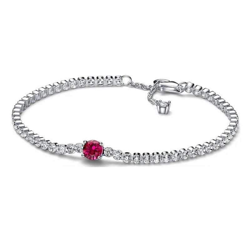 S925 Silver Plated Dense Chain Shiny Heart Shaped Tennis Shiny Red Gem Bracelet