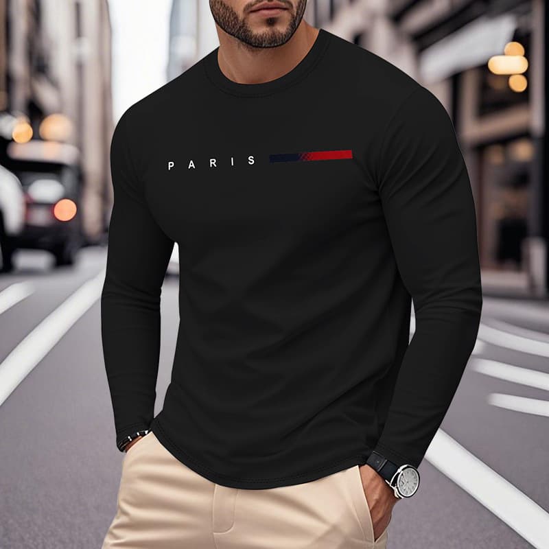 Men's Casual Printed Long Sleeved T Shirt New Tops Hot Selling Bottoming Shirt Trend