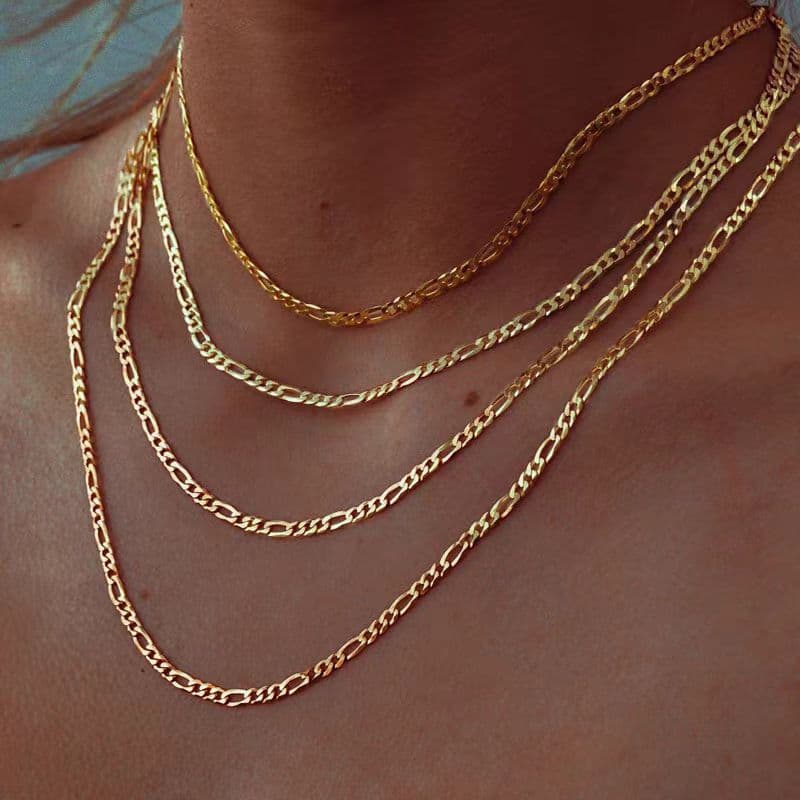 Women's Jewelry Simple Chain Stacking Minimalist NK Necklace Stainless Steel Electroplated Gold Single Layer Chain Figaro Chain Flat Necklace