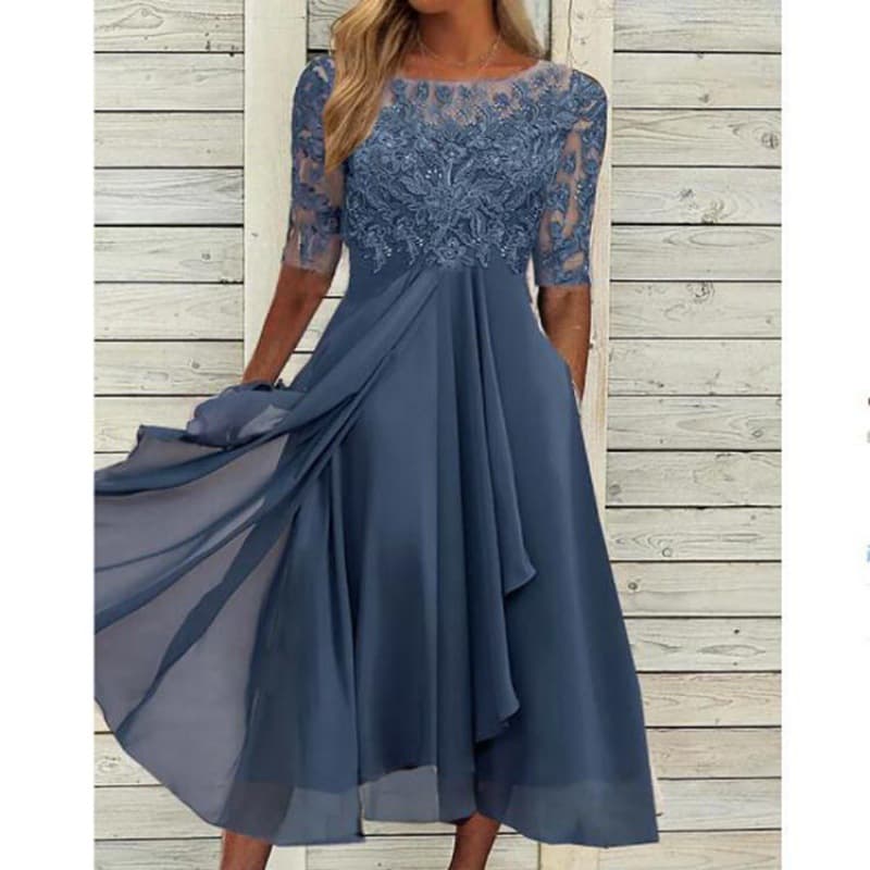 Women's clothing dress chiffon stitching lace hollow long dress bridesmaid evening dress