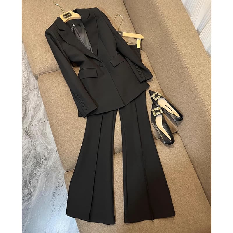 Women's Tailored Suit Set Premium Blazer Trousers For Office Slim Fit Business Suit With Stretch Fabric, Modern Two-Button Jacket High-Waisted Pants"