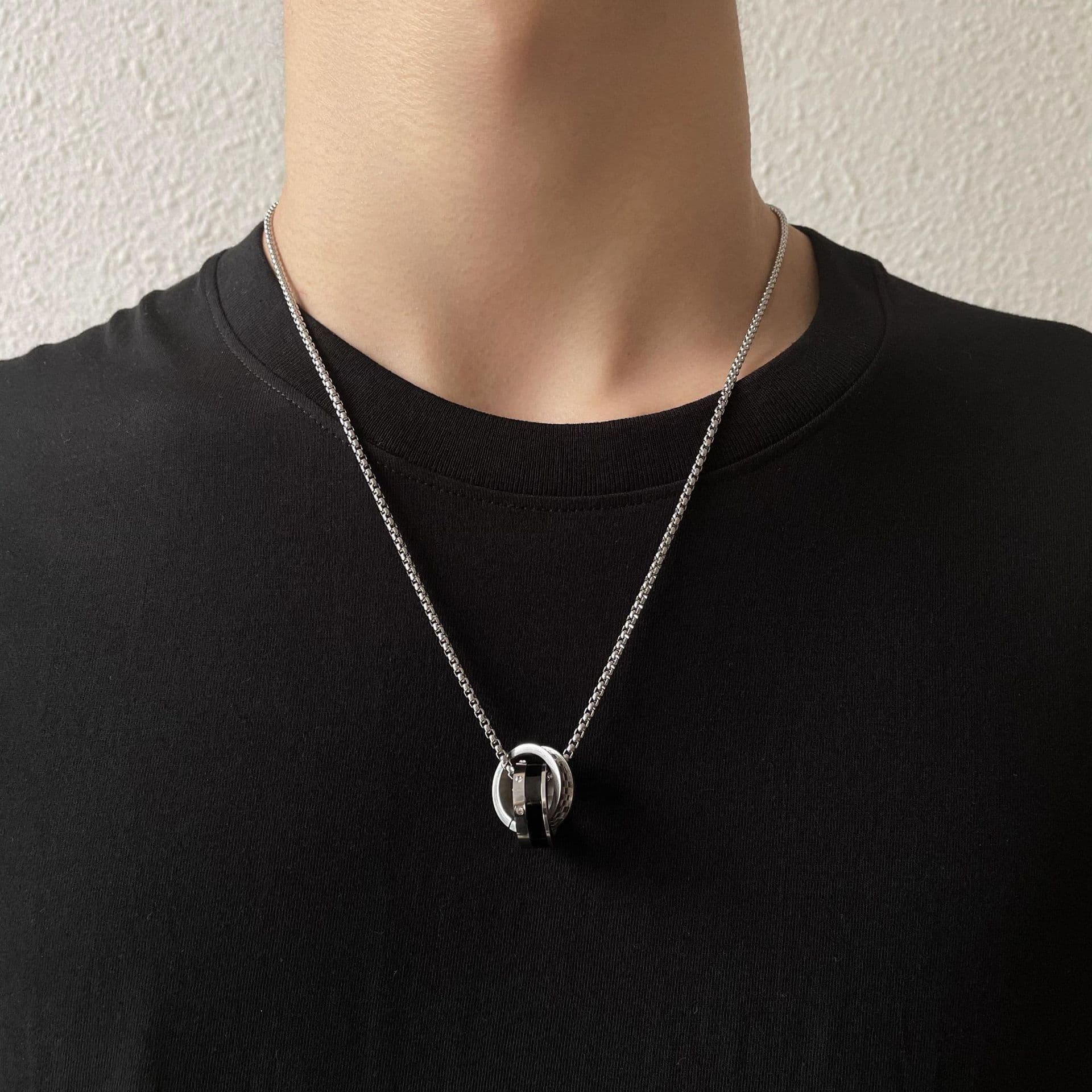Simple Titanium Steel Pendant Men And Women Street Hip Hop Trend Personality Accessories Double Ring Necklace