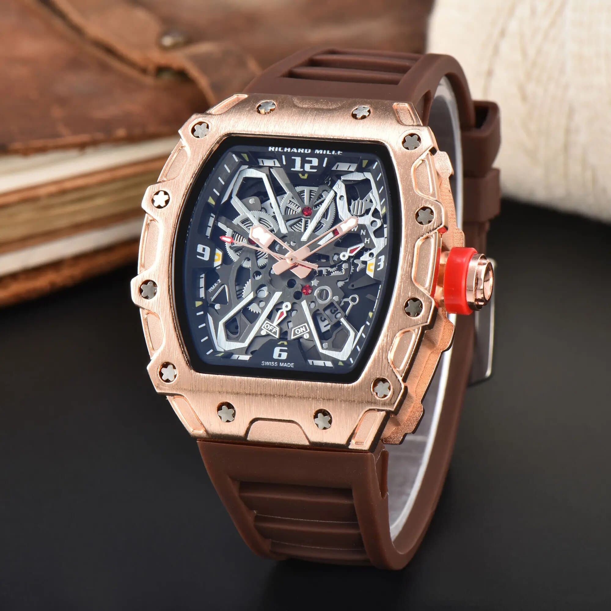La nouvelle montre chronographe à quartz étanche de la marque de luxe haut de gamme Richard Mille pour hommes, tendance, décontractée, mode, cale