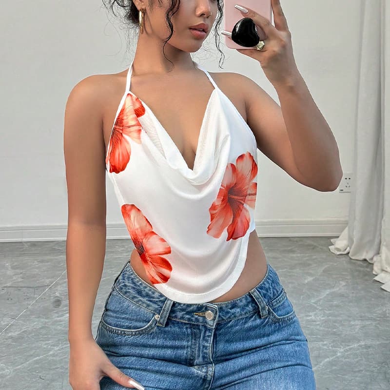 Women's Clothing Sexy Tops Summer New Products Holiday Style Hot Girl Camisole Halter Neck