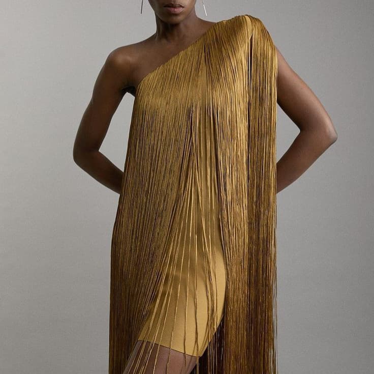 Women's Cross-Over Tassel Dress Simple Dynamic Party Gown Regular Fit Spring/Autumn Summer Wear Lanon Material