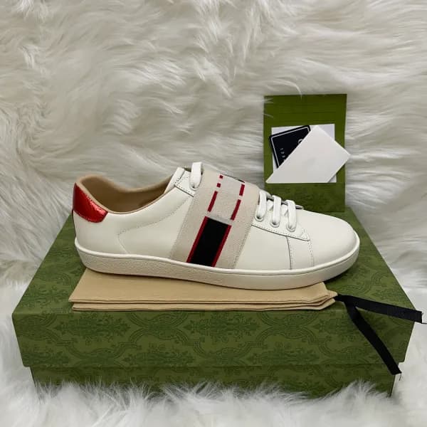 Baskets en cuir de qualité supérieure pour hommes et femmes, chaussures de course à rayures brodées Ace Bee