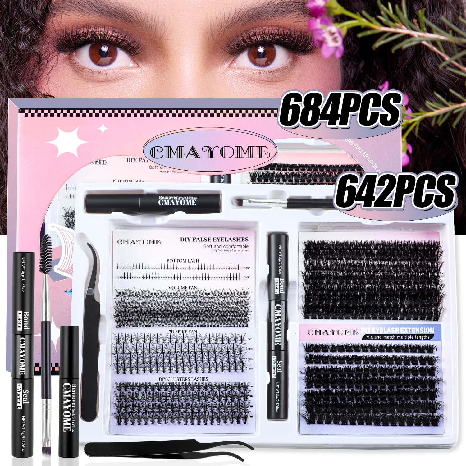 Cross border new 684 clusters of false eyelashes combination set DIY segmented European and American natural thick D curved eyelashes