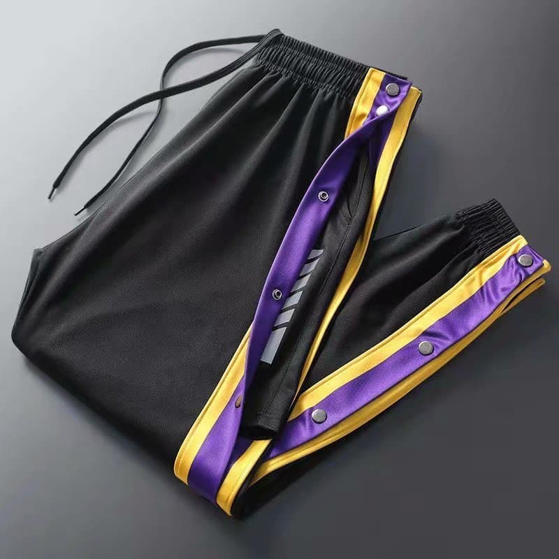 Men's Quick-Release Basketball Training Pants With Full Snap Buttons - Breathable Side-Opening Joggers For Summer Sports & Casual Wear