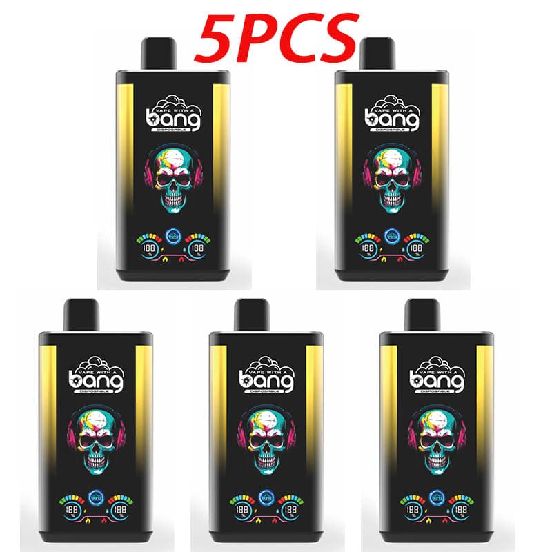 Lot de 5 vapes jetables Bang Pro 30 KPuffs, 36 ml, pré-remplies, écran de type C, coulissantes à gauche et à droite, saveur de fruits.