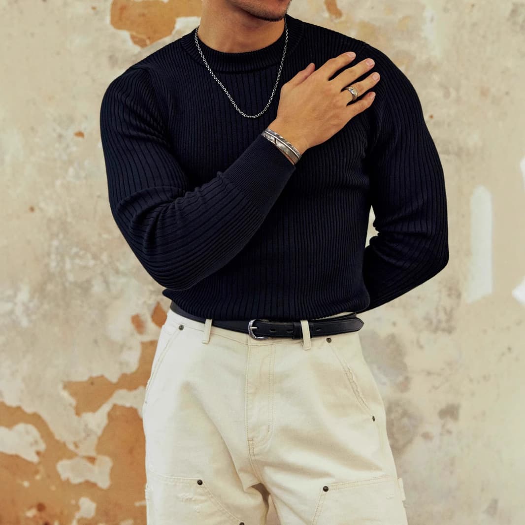 Men's Clothing Spring And Autumn Tight Knitted Heavy Bottoming Shirt Long Sleeved T Shirt Men's Inner Warm Sweater Sweater