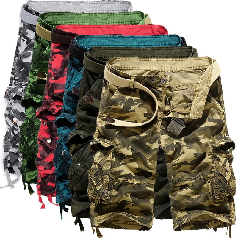 Man's clothing Men's summer loose casual camouflage cargo shorts plus size multi-pocket five-point medium pants