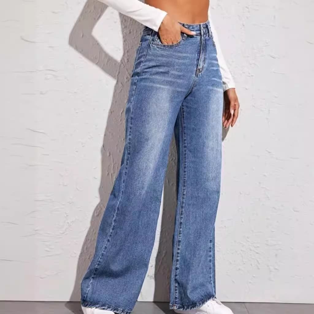 Women's Clothing Selling Washed Cat Whisker Monkey Craft Loose High Waist Wide Leg Jeans For Women