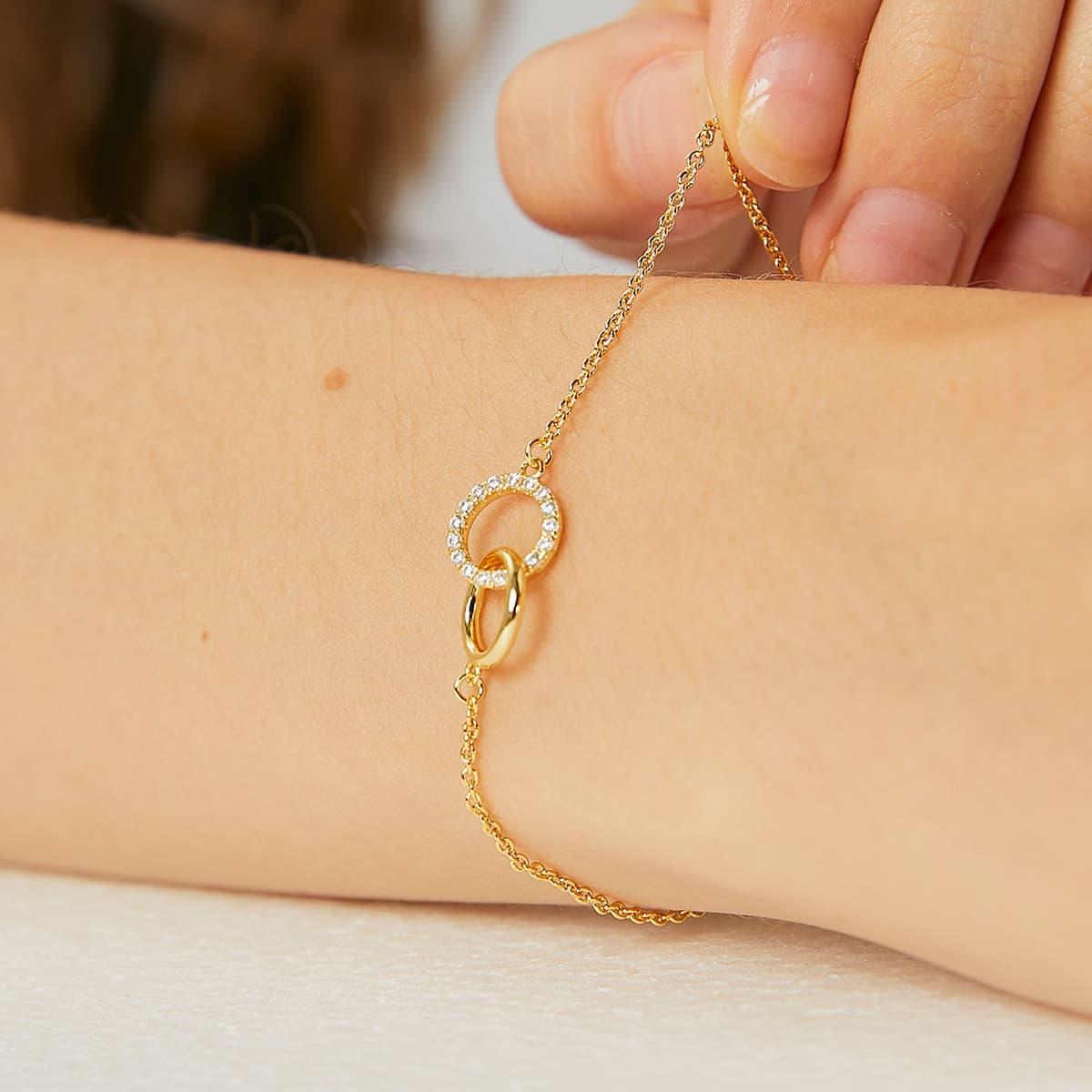 Simple Copper Plated Real Gold Diamond Round Bracelet Female Ins Double Ring Hand Jewelry