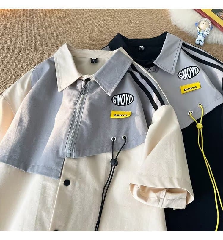 Men's Clothing two-piece short-sleeved shirt men's niche design trendy brand five-point sleeves 2023 new Hong Kong style loose summer half-sleeve